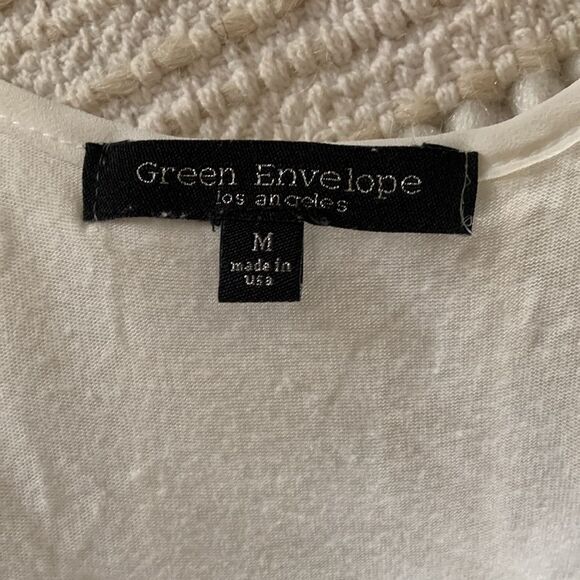Green Envelope Asymmetrical Cream Off White Sleeveless Tank Top Cami M - Picture 6 of 6